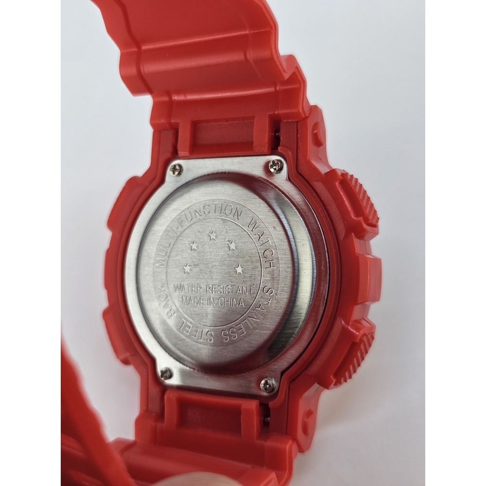 Men's Sports Digital Watch 50MM Red Case Plastic Bands Light Working - Picture 6 of 12